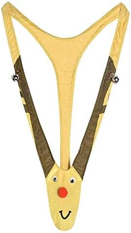 Christmas Gag Gifts for Men, Reindeer Mankini Men Funny Thongs Underwear with Bells Pranks for White Elephant Exchange Gifts, Valentine's Day, Xmas