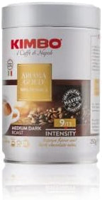 Kimbo Aroma Gold 100% Arabica | Ground Coffee | Medium Dark Roast | 9/13 Intensity | Intense Flavor and Dark Chocolate Notes | 8.8 oz Can