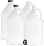 kitchentoolz 1 Gallon Water Jug - Empty Plastic Reusable Container for Liquids - HDPE Large 128 oz - Pack of 4 - Airtight Polycone Lids