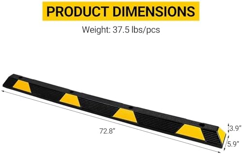 2 Packs 72" Heavy Duty Rubber Parking Curb, 55000 LBS Capacity Parking Stopper with Reflective Stripes, Garage Parking Floor Stop for Vehicles Truck Driveway