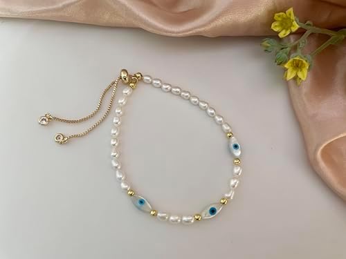 pearl bracelet for women adjustable length white cultured freshwater pearl statement bracelet with 14K gold plated jewelry wedding birthday Gift