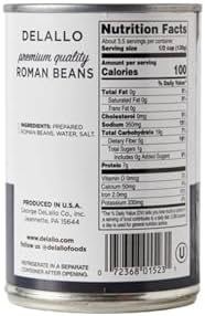 DeLallo Roman Beans, Borlotti Beans for Soups, Salads, and Dips, Non-GMO, Kosher, No Preservatives, Tender Creamy Texture, 15.5 oz Can, (3 Pack)