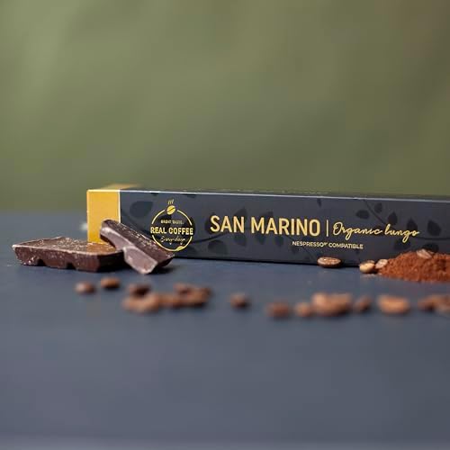 ‘San Marino’ Organic Italian Lungo for Nespresso | 100 Organic Aluminum Capsules | Eco-Friendly Medium Roast | 100% Nespresso Compatible Pods | Fairtrade