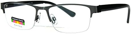Mens Half Metal Rim Rectangular Multi 3 Power Focus Progressive Reading Glasses