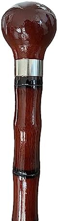 THY Collectibles Wooden Cane Walking Stick with Rubber Tip for Men and Women Ergonomic and Fashionable - 35 inch Dark Red Bamboo Style Cane with Ball Knob Handle