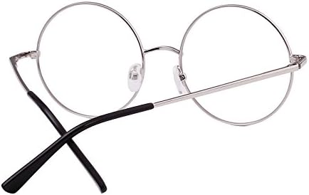 Agstum Retro Round Metal Non-Prescription Eyeglasses Frame with Spring HInge Clear Lens