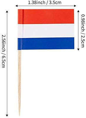 JAVD CYPS 100 Pcs Netherlands Flag Dutch Toothpick Flags, Small Mini Stick Cupcake Toppers Dutch Flags,Country Picks Party Decoration Celebration Cocktail Food Bar Cake Flags