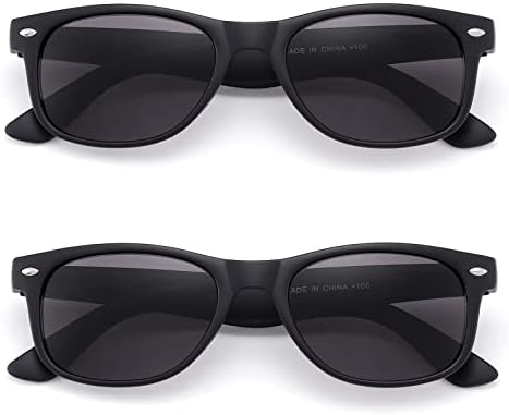 2 Pack Reader Sunglasses for Men Women Classic Rectangle Reading Glasses Outdoor Full Lenses Magnifying Eyewear UV Protection Matte Black +2.5