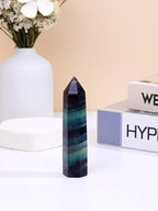 Jovivi Rainbow Fluorite Crystal Wands for Healing,3.5"-4" Polishied Natural 6 Faceted Single Point Chakra Crystal Wand for Reiki Energy Meditation Stone Home Decor Collection Gift 1PC