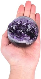 AMOYSTONE Amethyst Geode Ball 2.4-2.8" | Purple Healing Sphere for Chakra Therapy, Spiritual Awakening