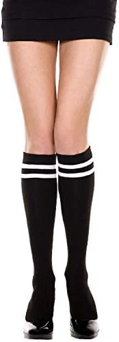 Black Knee High Sock Stockings with White Stripes