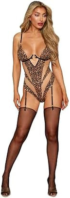 Dreamgirl Women's Dreamgirl Leopard Garter Teddy