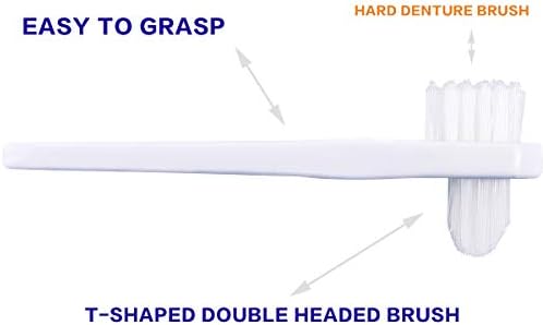 OASISGUEST Denture Cleaning Brush Set, T-Shaped Special Toothbrush, Hard Toothbrush, for Denture Care (Blue, Red, White, 3 Count (Pack of 1))