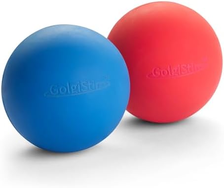 Lacrosse Massage Balls for Trigger Point Therapy, Muscle Knots, Yoga, Myofascial Release - Contains Pair of 2 Balls and Mesh Carrying Bag (Red and Blue)