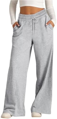 Wide Leg Sweatpants Women Drawstring High Waisted Joggers Casual Pull on Y2k Sweat Palazzo Trouser Pants with Pockets