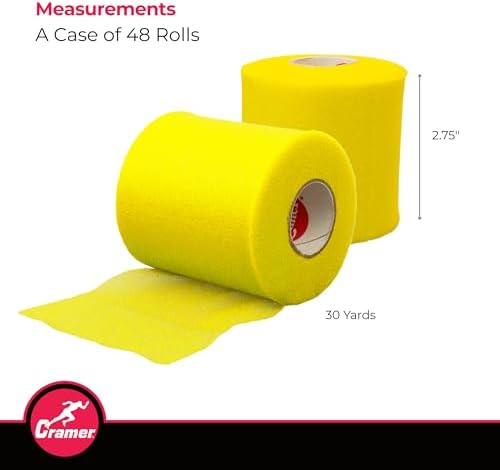 Cramer Tape Underwrap, Bulk Case of 48, Bright Yellow Rolls, Non-Latex Sports Prewrap to Protect Skin, Use Under Athletic Tape for Taping, Secure Pads & Ice Packs, 2.75" x 30 Yards