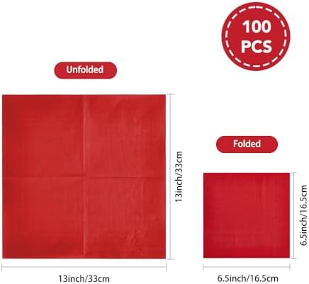 Ottin 100-pack Red Vanlentine's Paper Dinner Napkins, 3-Ply 6.5 x 6.5 Inch Disposable Luncheon Napkins for Birthday, Wedding Party, Engagement, President's Day, Mother's Day, Memorial Day