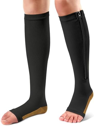 Ailaka Medical Zipper Compression Socks, 15-20 mmHg Knee High Open Toe Compression Socks for Men Women, Support Socks for Varicose Veins, Edema