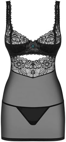 Obsessive Lace Sexy Nightdress and Thong 867-CHE-1, Black,L/XL