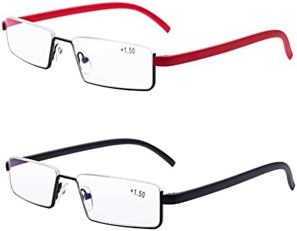 2 Pack Half Frame Reading Glasses for Men and Women Lightweight Computer Readers with Portable Case 2.50