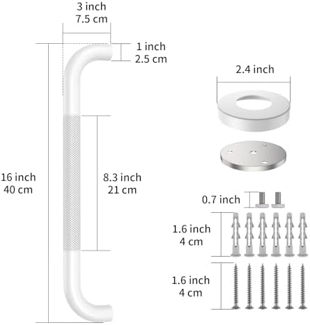 16 Inch Oil Rubbed White Shower Grab Bar w/Anti Slip Grip, ZUEXT Stainless Steel Bath Grab Bar,Bathroom Balance Bar, Wall Mount Safety Handrail Support, Handicap Injury Elderly Senior Assist Handle