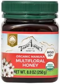 Tranzalpine Organic Manuka Multifloral Honey Blend MGO 50+, No Artificial Flavours, Non GMO, 8.8 Ounce (Pack of 1)