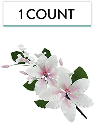 Global Sugar Art Double Rubrum Lily Sugar Cake Flowers Cake Topper Spray, White with Pink, 1 Count by Chef Alan Tetreault