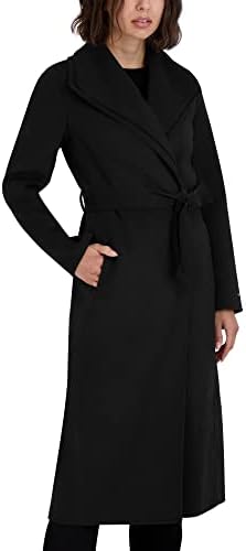 TAHARI Women's Slim Fit Double-faced Soft Wool Blend Wrap Coat With Tie Belt – Long Wool Coat
