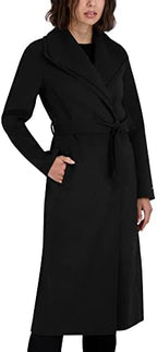 TAHARI Women's Slim Fit Double-faced Soft Wool Blend Wrap Coat With Tie Belt – Long Wool Coat