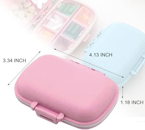 Travel Pill Organizer 8 Compartments Pill Case, Portable Folding Small Pill Box with Seal Ring Moisture Proof, Daily Pill Container Used for Carry Storage Medicine Organizer (Pink)