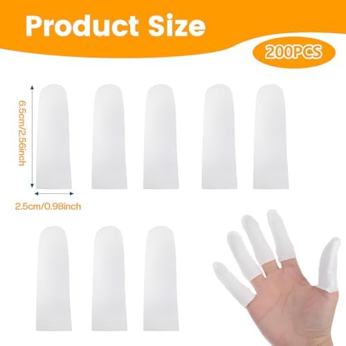 Finger Cots 200 Pcs Cotton Finger Protectors - Breathable & Comfortable Cloth Sleeves for Fingertip & Toe Protection | Reusable Thumb Guards for Cuts, Burns, Wound Care, Crafts (White)