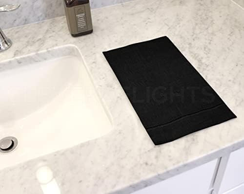 CleverDelights Black Hemstitched Hand Towels - 6 Pack - 14" x 22" - 45/55 Cotton Linen Blend