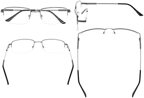 Eyekepper Mens Half-Rim Reading Glasses Memory Readers with Bendable Titanium Bridge and Temple (Gunmetal,+3.50)