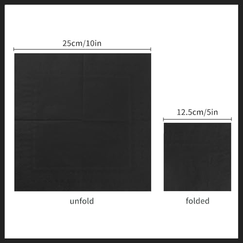 200 Pack Cocktail Napkin 2-Ply Dessert Napkins Folded 5 x 5 Inches Disposable Napkins for Dinner Wedding Birthday Party Bridal Anniversary Reception Event (200, Black)