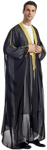 zhxinashu Thobe for Men Long Sleeve Kaftan Loose Robe Muslim Men costume