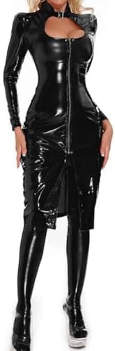 Women's Faux Leather Dresses Sexy Wetlook Mini Dress Clubwear