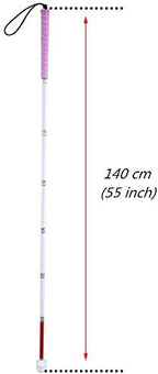 Aluminum Mobility Folding White Cane for Vision Impaired and Blind People (Folds Down 7 Sections) (Pink Handle, 140cm (55 inch))