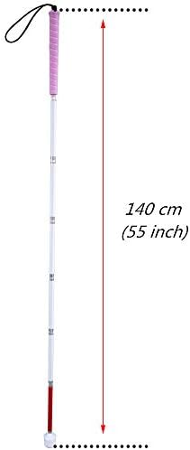 Aluminum Mobility Folding White Cane for Vision Impaired and Blind People (Folds Down 7 Sections) (Pink Handle, 140cm (55 inch))