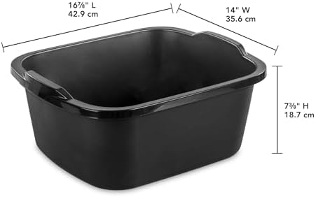 18 Qt. Dishpan, Multi-Purpose Plastic Wash Tub, Kitchen, Sink, Black