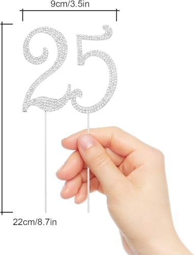 Bling Crystal Rhinestone 25 Birthday Cake Topper - Best Keepsake | 25th Party Decorations Silver