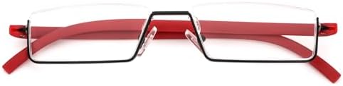 REAVEE Stylish Half Frame Reading Glasses for Women Ladies, Half Lens Lightweight Rectangle Metal Portable Readers with Cases, Red +1.5