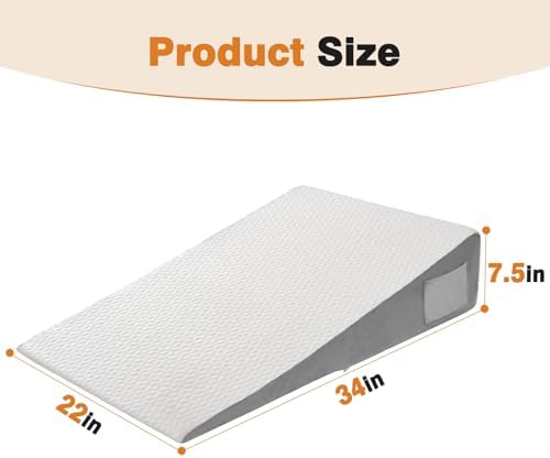 Vekkia 34" Extra-Long Wedge Pillow, Back & Arm Support, Bed Wedge Pillow for Sleeping After Surgery, Acid Reflux, Snoring Relief, Removable Washable Cover & Double Side Pockets, 7.5" Height