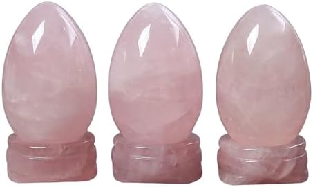 Natural Rose Quartz Egg with Crystal Stand, Polished Stone Healing Figurine, 1.7" Decorative Sculpture for Home Office Yoga Meditation