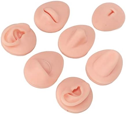 Soft Silicone Flexible Model Body Part Displays Set, Body Piercing Practice Model Simulation Ear Eye Nose Mouth Tongue and Belly Button Model for Novice Piercer (Light Skin Colour)