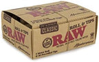 RAW Classic Natural Unrefined Rolling Papers Tips - 3 Meters Masterpiece Pre Rolled Tips - 12 Pack Count Display Box -Raw Rolls Masterpiece Filters x 12 No Nicotine