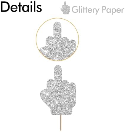 24PCS Middle Finger Cupcake Toppers, Divorce Party Cake Decorations, Funny Dessert Dessert Picks, Women Birthday Party Decoration - Sliver Glitter