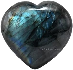 Amazing Gemstone Labradorite Crystal Heart Palm Stone - Pocket Massage Worry Stone for Natural Body Chakra Balancing, Reiki Healing and Crystal Grid