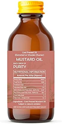 AYURVEDASHREE Mustard Oil 3.38 fl oz.. Cold Pressed Oil, Extracted on Wooden Churnerto Sustain maximum nutrition, 100% Pure & Natural, No GMO, Untreated and Unrefined, Cooking & Flavor Enhancer in Many Cuisines, 100 ML