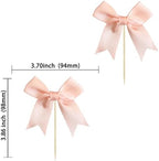 Ephlyn 24Pcs Pink Bow Cupcake Toppers Pink Bow Cake Topper Birthday Decorations, Mini Bowknot Cupcake Picks for Coquette Theme Party Decoration Bachelorette Bridal Engagement Wedding Party Peach Pink