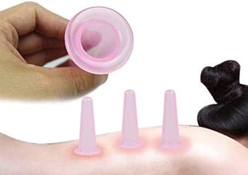 4 Pcs Pink Facial Cupping Therapy Set Anti Cellulite Silicone Vacuum Cupping Cups for Face and Eye Cupping Massage, Massage Tools (2 Small + 2 Large)